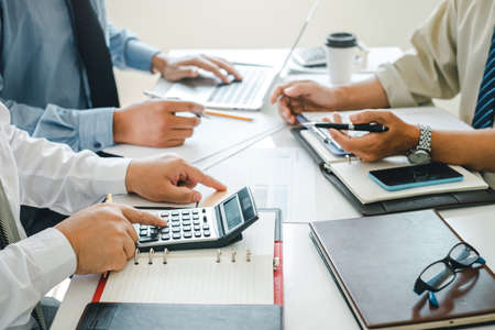 Business people analyze data, graphs, financial and income, Investment profits.