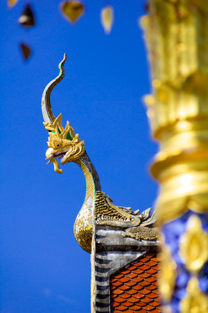 The great Naga statue Traditional Thai style with blue skyの写真素材
