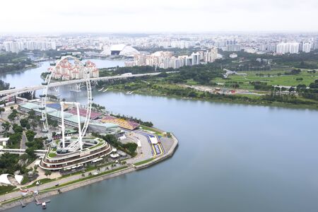 SINGAPORE - January 29 2017 : Singapore city skyline, view from the roof top at Marina Bay Sands.のeditorial素材