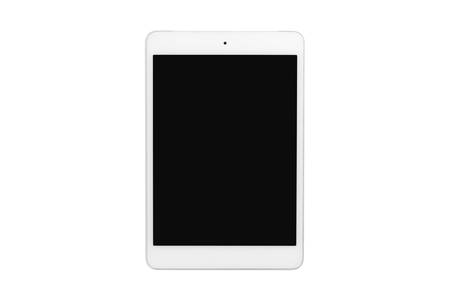 White tablet computer with blank screen on isolated white backgroundの写真素材
