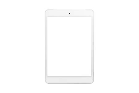 White tablet computer with blank screen on isolated white backgroundの写真素材