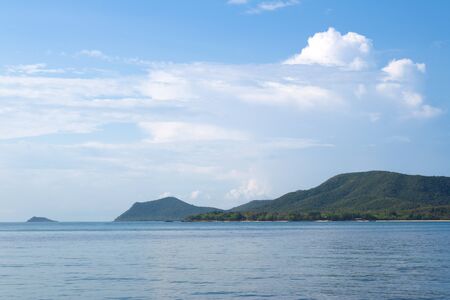 Seascape with island and blue sky. Samae San island, Thailand.の写真素材