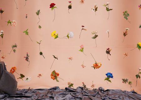 Flowers on the wall. Flowers on the wall. Background.の写真素材