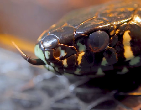 Close up of the head of a javanese water snake.