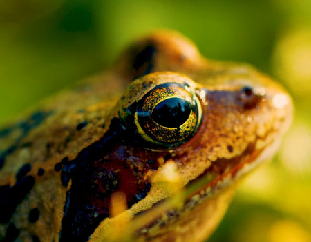 Close-up of a frog on a green background. Macro.の写真素材