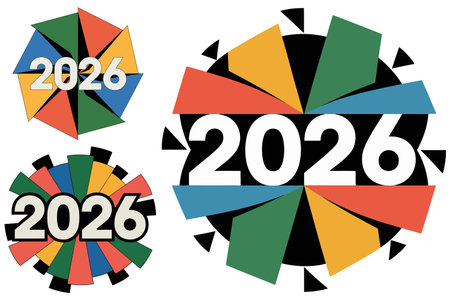 new year's card with numbers in different colors on a white backgroundのイラスト素材