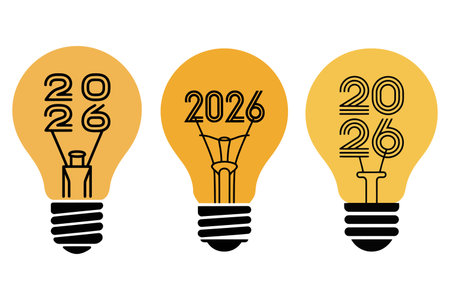 New year concept with light bulbs over white background, vector illustration.のイラスト素材