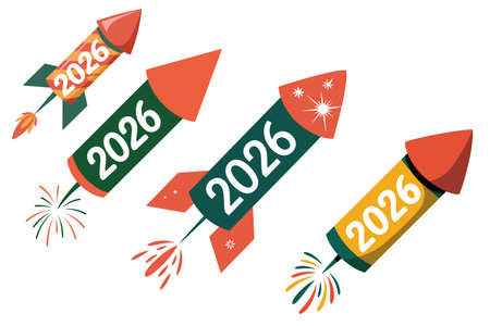 Happy New Year 2020 with firecrackers and fireworks. Vector illustration.のイラスト素材