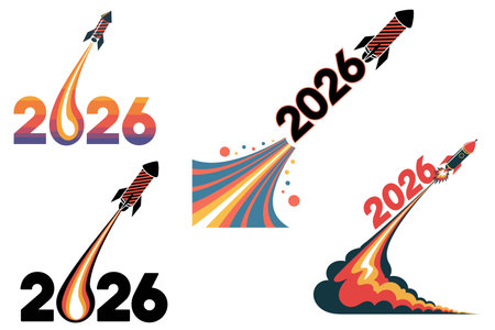 Vector illustration of new year 2016 and fireworks rocket set on white backgroundのイラスト素材