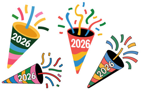 Happy New Year 2020 with party poppers. Vector Illustration.のイラスト素材