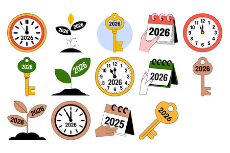 Set of different icons on the theme of time management. Vector illustration