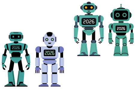 Set of the robots. Vector illustration isolated on a white background.のイラスト素材