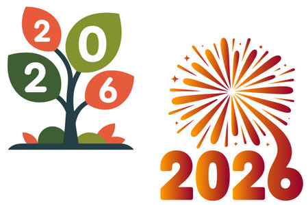 New Year's card in 2020 with a tree and fireworks. Vector illustrationのイラスト素材