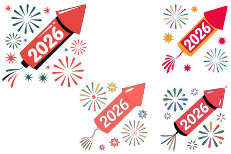 Happy New Year 2014 with fireworks and sparklers. Vector illustration.のイラスト素材