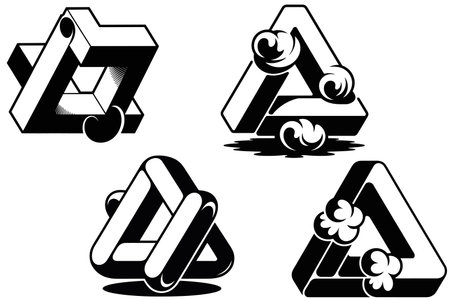 letter A and a set of abstract geometric shapes in black and whiteのイラスト素材