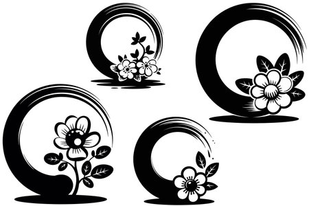 Black and White Letters with Flowers.Vector illustration ready for vinyl cutting.のイラスト素材