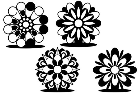 Set of flowers in black on a white background. Vector illustration.のイラスト素材