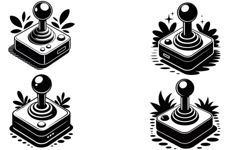 Retro video game controllers. Set of black and white vector illustrations.のイラスト素材