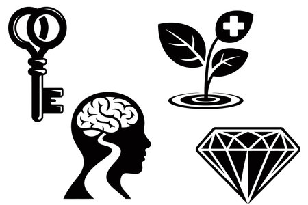 Set of icons on the theme of mental health. Vector illustration.のイラスト素材