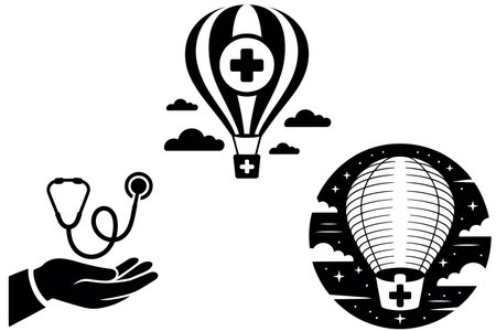 Vector illustration of a stethoscope and air balloon in the skyのイラスト素材