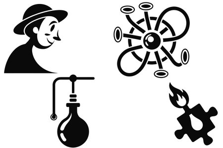 Black and white vector illustration of a scientist working on a science experimentのイラスト素材