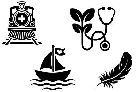 Set of black and white icons on the theme of travel and tourismのイラスト素材