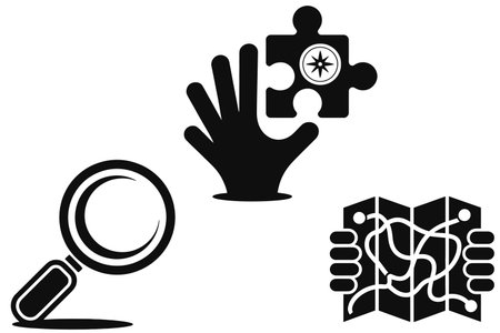 Hands and map icon set isolated on white background, vector illustrationのイラスト素材