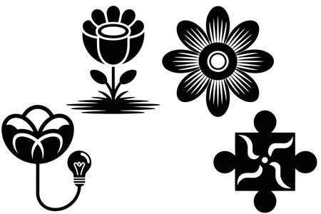flowers and puzzle pieces isolated on a white background, vector illustrationのイラスト素材