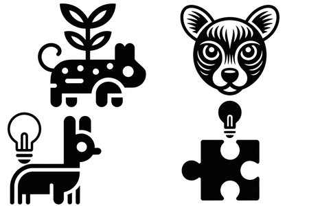 Set of black and white animals icons on a white background. Vector illustrationのイラスト素材