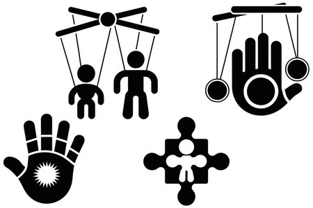 hand puppet icon set isolated on white background, black and white styleのイラスト素材