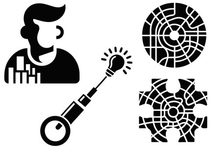 Businessman with a light bulb and gear icon set, vector illustrationのイラスト素材