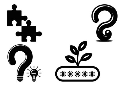 Set of black puzzle icons with question mark and sprout. Vector illustration.のイラスト素材