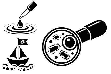 Vector illustration of a magnifying glass with a drop of oil.のイラスト素材