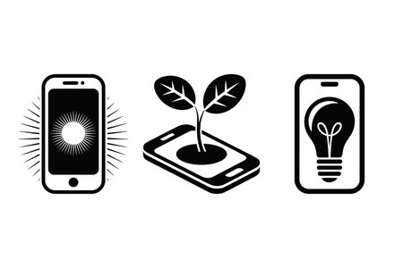 Smartphone icon. Smartphone with light bulb and sprout. Vector illustrationのイラスト素材