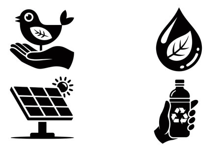 Eco icons set. Vector illustration. Black and white version.のイラスト素材