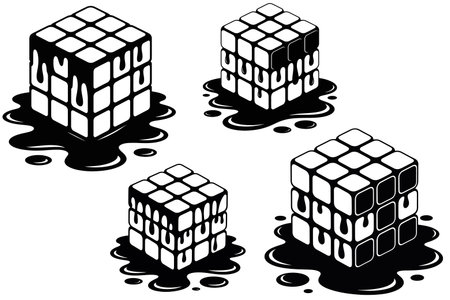 Black and white illustration of a set of 3d cubes in water.のイラスト素材