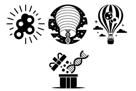 Set of black and white icons on the theme of science, research, education.のイラスト素材
