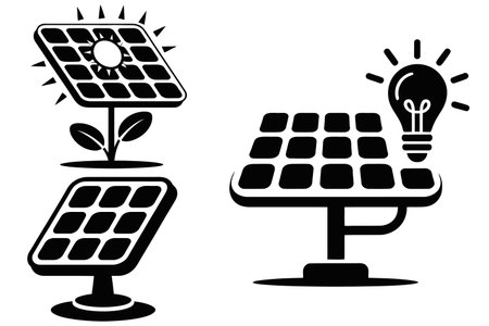 Solar panels with lightbulb and plant isolated on a white backgroundのイラスト素材