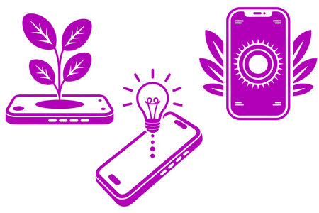 smartphone with lightbulb and plant icon set on white backgroundのイラスト素材