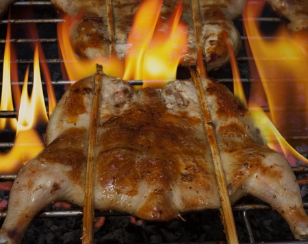 Grilled chicken  on the grillの写真素材