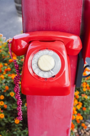 Classic  retro dial style red house telephoneの写真素材