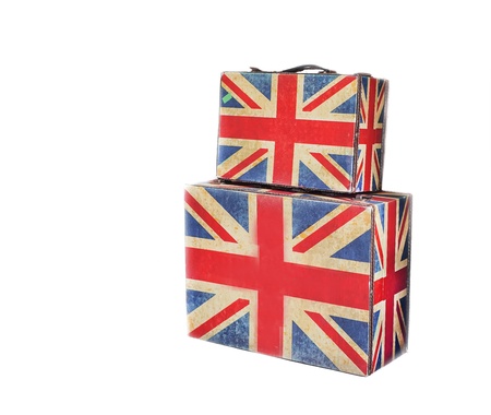 Vintage  suitcase isolated over white backgroundの写真素材