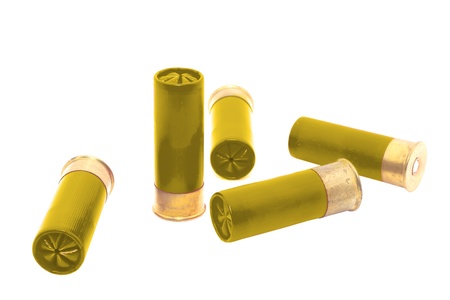 Gold shotgun shell that has been fired