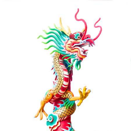 Chinese style dragon statue on white backgroundの写真素材