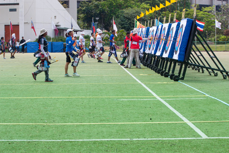 BANGKOK ,THAILAND - MARCH 15: Unidentified archers check point  in 1st Asian Archery 
Grand Prix 2014  , on March 15, 2014 in Bangkok, Thailand.のeditorial素材
