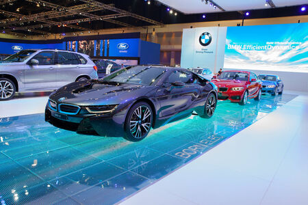 NONTHABURI - March 26  BMW i8 car on display at The 35th Bangkok International Motor Show on March 26, 2014 in Nonthaburi, Thailand のeditorial素材