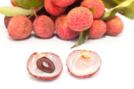Lychee. Fresh lychees isolated on whiteの写真素材