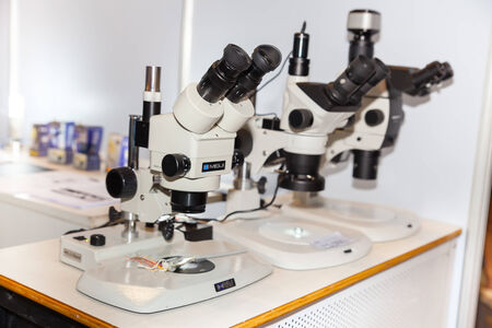 BANGKOK - JUNE 22 :Microscopes Equipment  at Manufacturing Expo 
2014 on June 22,2014 ,Bangkok, Thailand.のeditorial素材