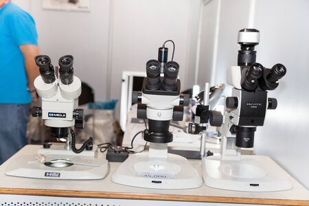 BANGKOK - JUNE 22 :Microscopes Equipment  at Manufacturing Expo 
2014 on June 22,2014 ,Bangkok, Thailand.のeditorial素材