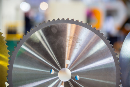 BANGKOK - JUNE 22  Circular saw blade display at MANUFACTURING EXPO 2014 on June 22,2014 in BITEC ,Bangkok, Thailand のeditorial素材